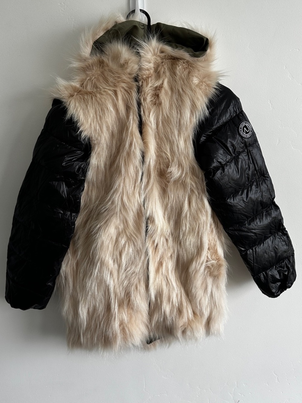 OZLANA Raccoon Fur Convertible  Detachable Sleeve Vest Coat Jacket - Small
